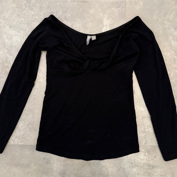 ASOS DESIGN Twist Front Bardot Top With Long Sleeves  Size 4 - Picture 6 of 7